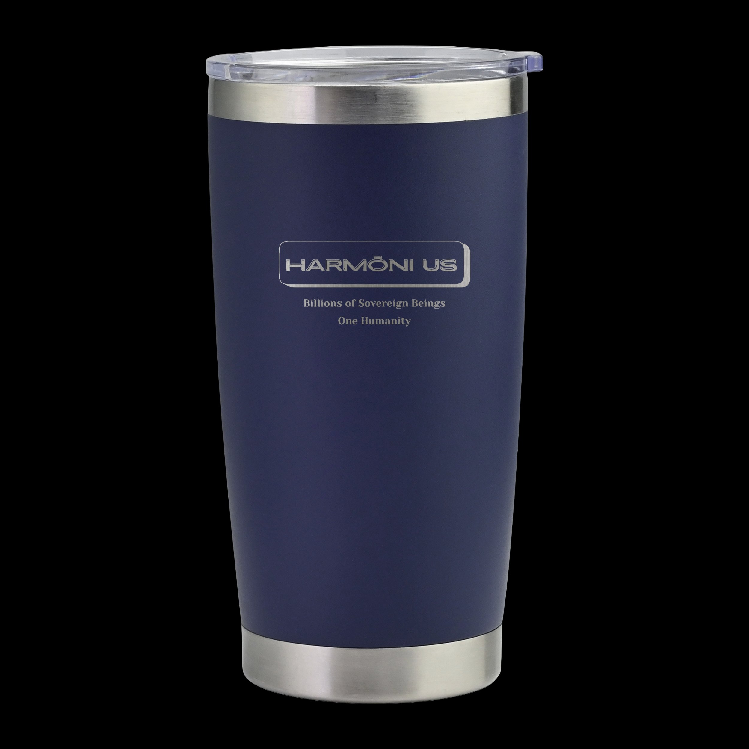 HARMŌNI US 20 oz insulated tumbler in Midnight Blue with laser-engraved emblem