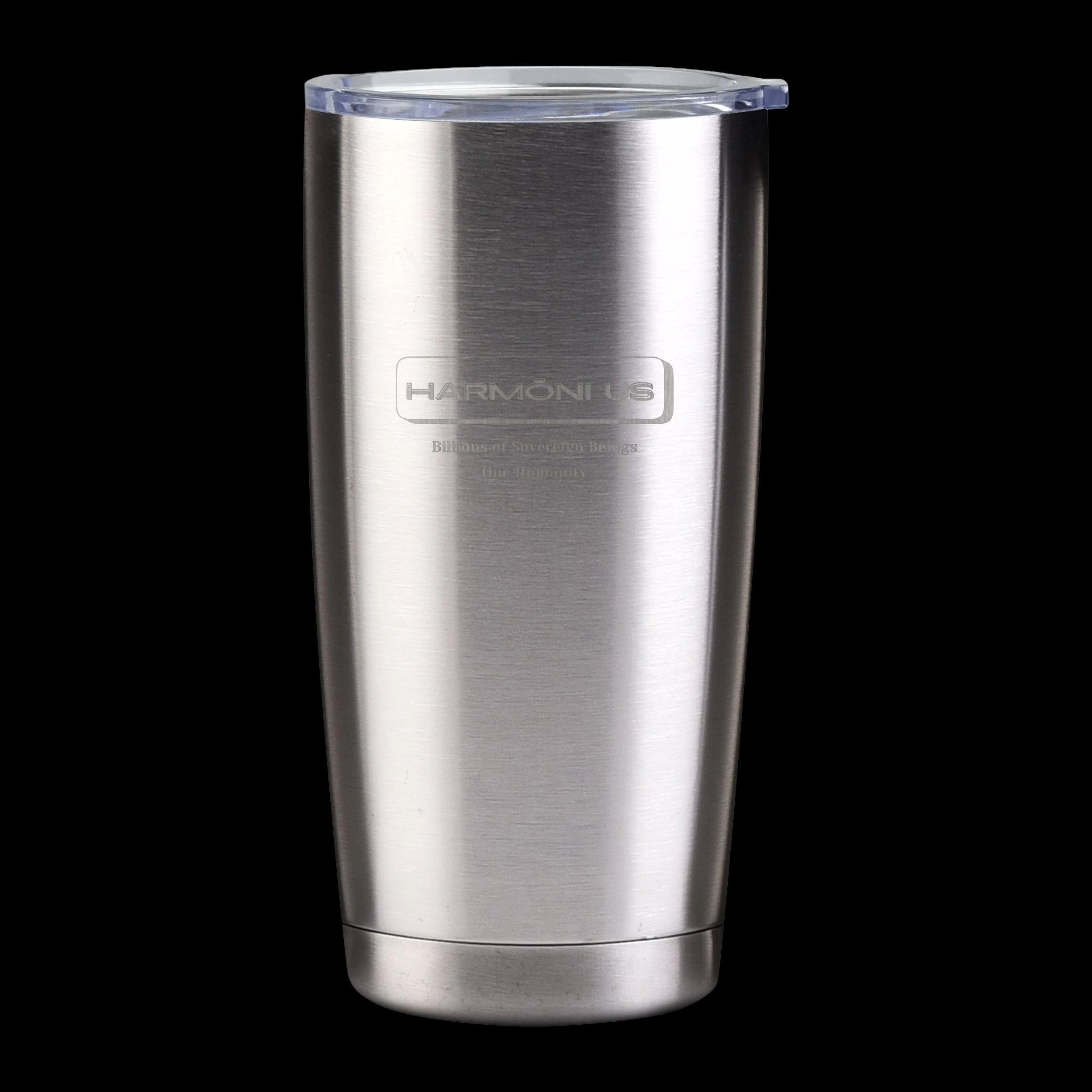 HARMŌNI US 20 oz insulated tumbler in Brushed Steel with laser-engraved emblem