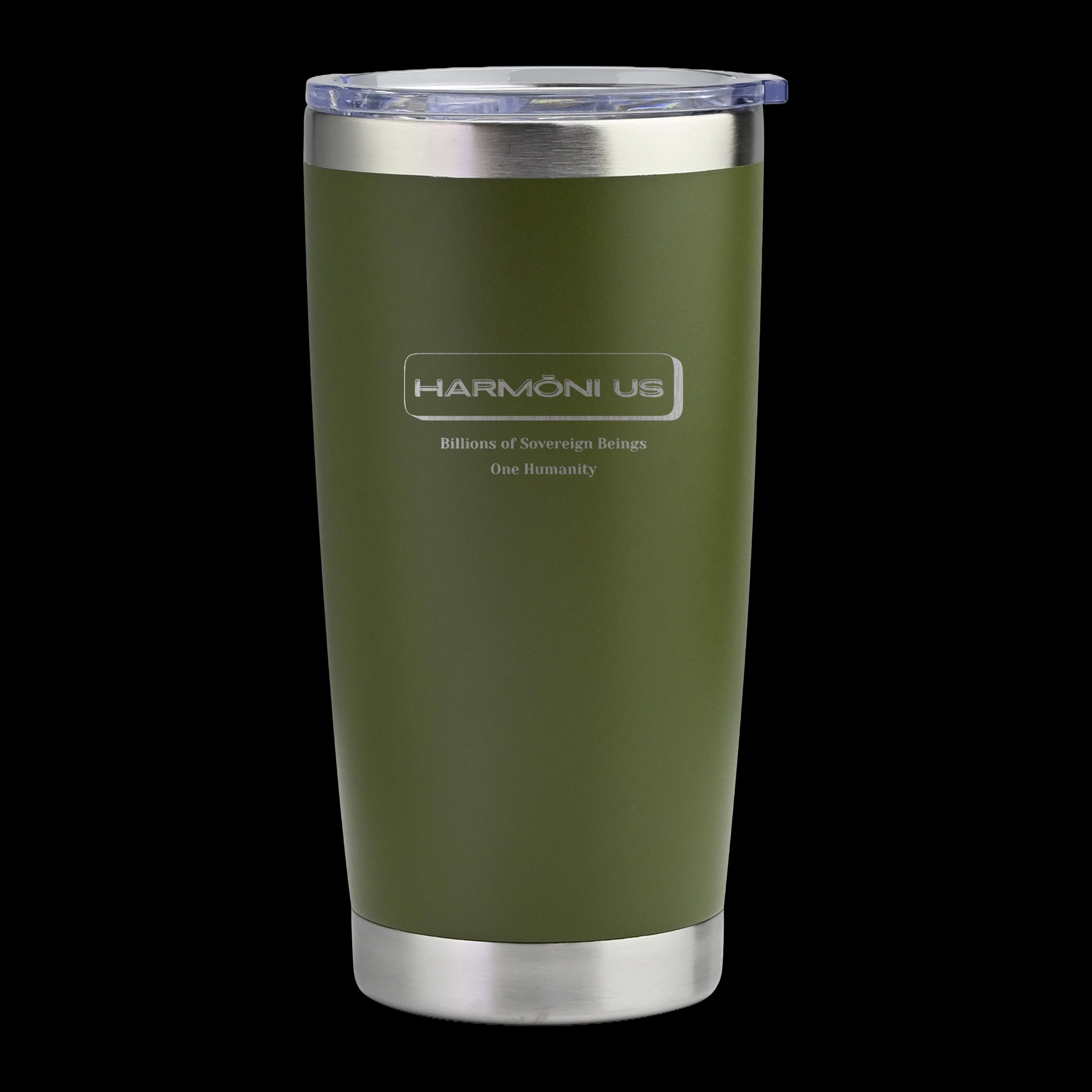 HARMŌNI US 20 oz insulated tumbler in Army Green with laser-engraved emblem
