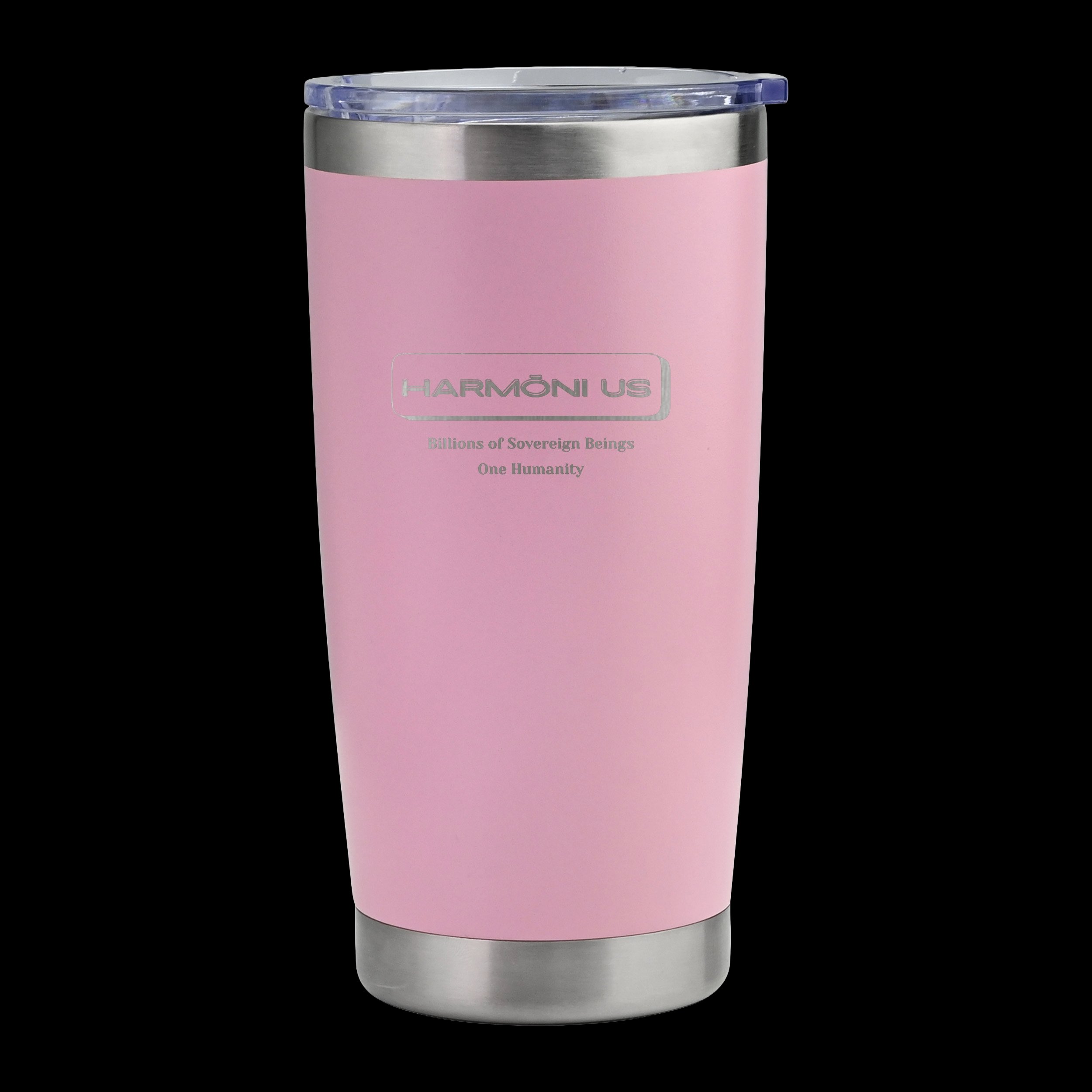 HARMŌNI US 20 oz insulated tumbler in Blush Pink with laser-engraved emblem