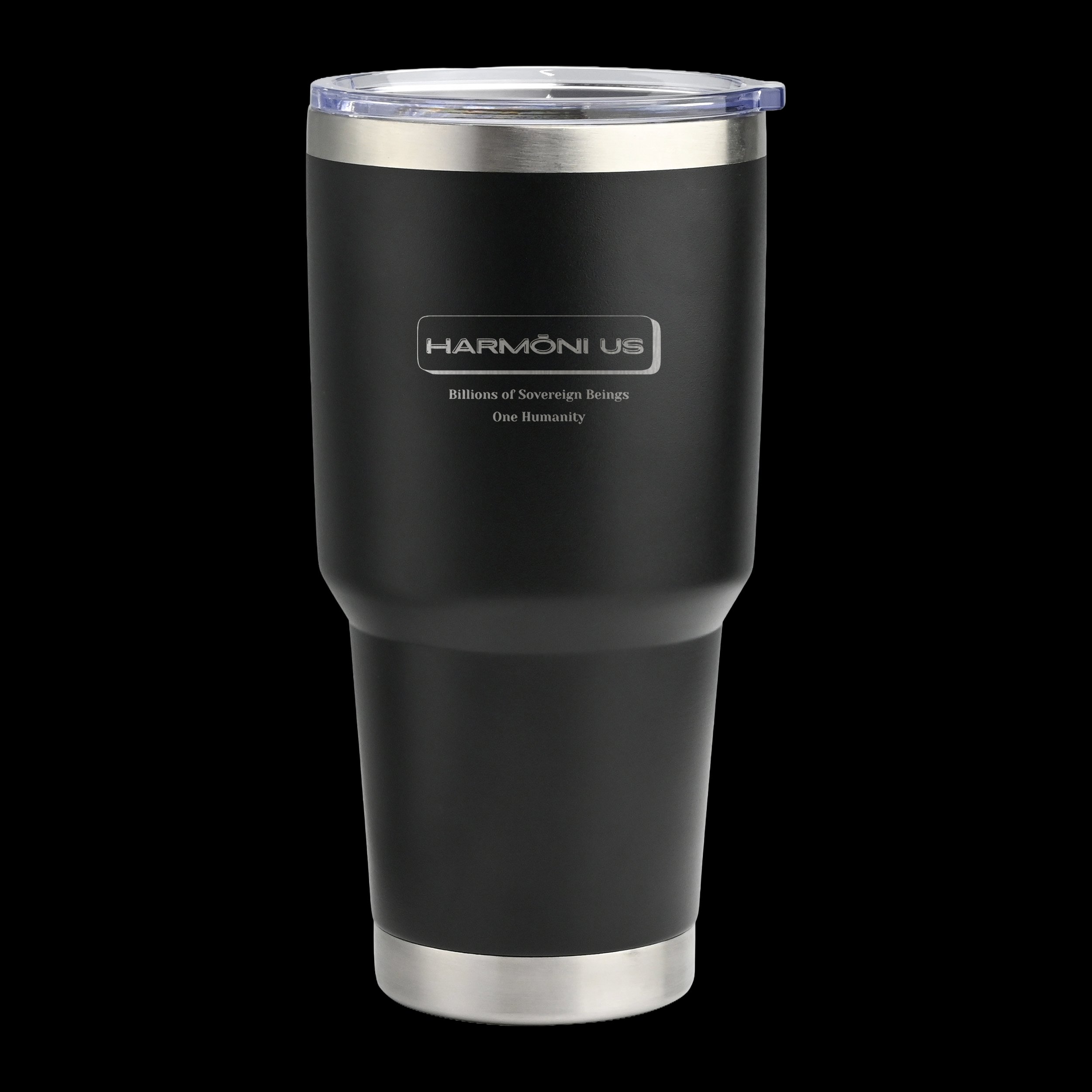 HARMŌNI US 30 oz insulated tumbler in Matte Black with laser-engraved emblem