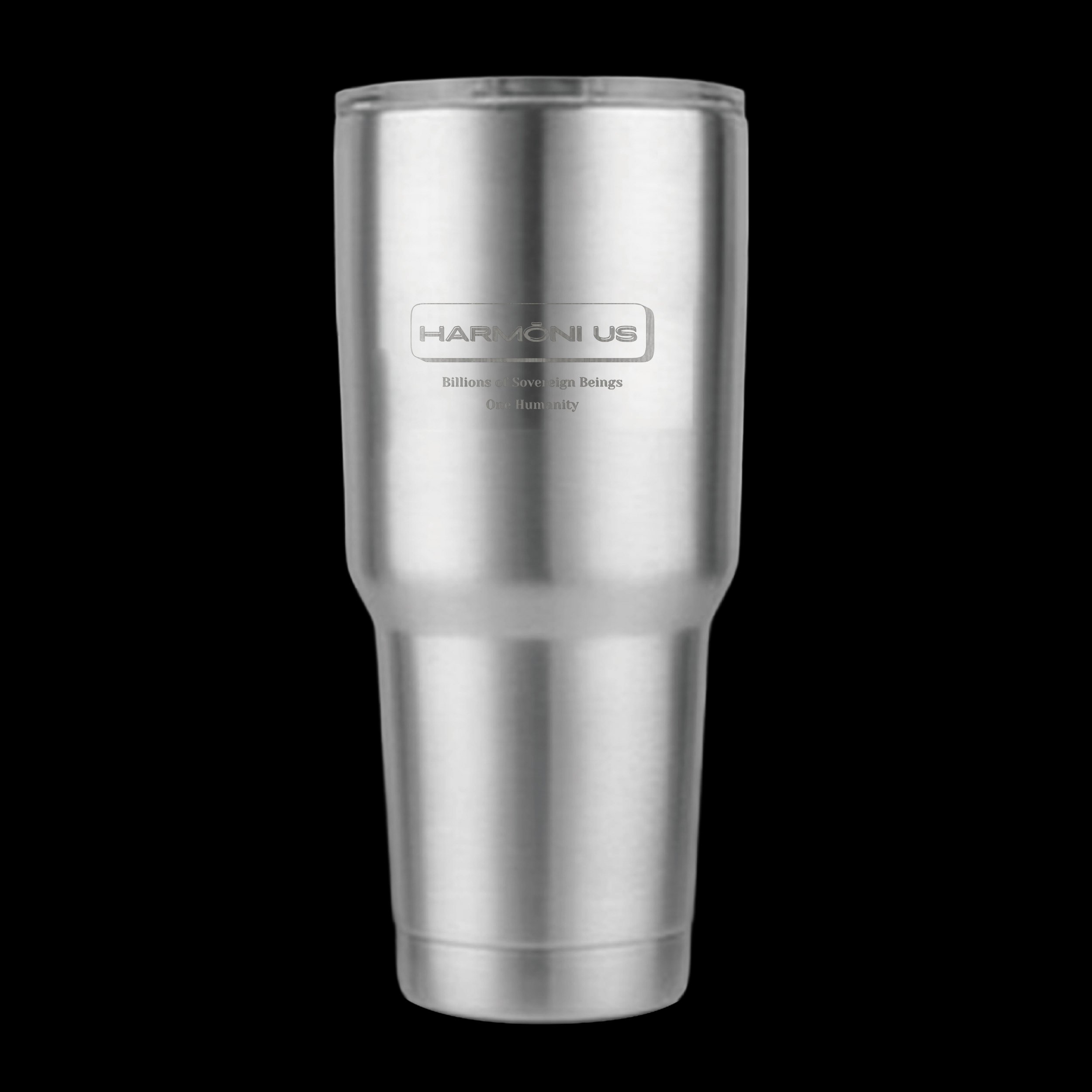 HARMŌNI US 30 oz insulated tumbler in Brushed Steel with laser-engraved emblem