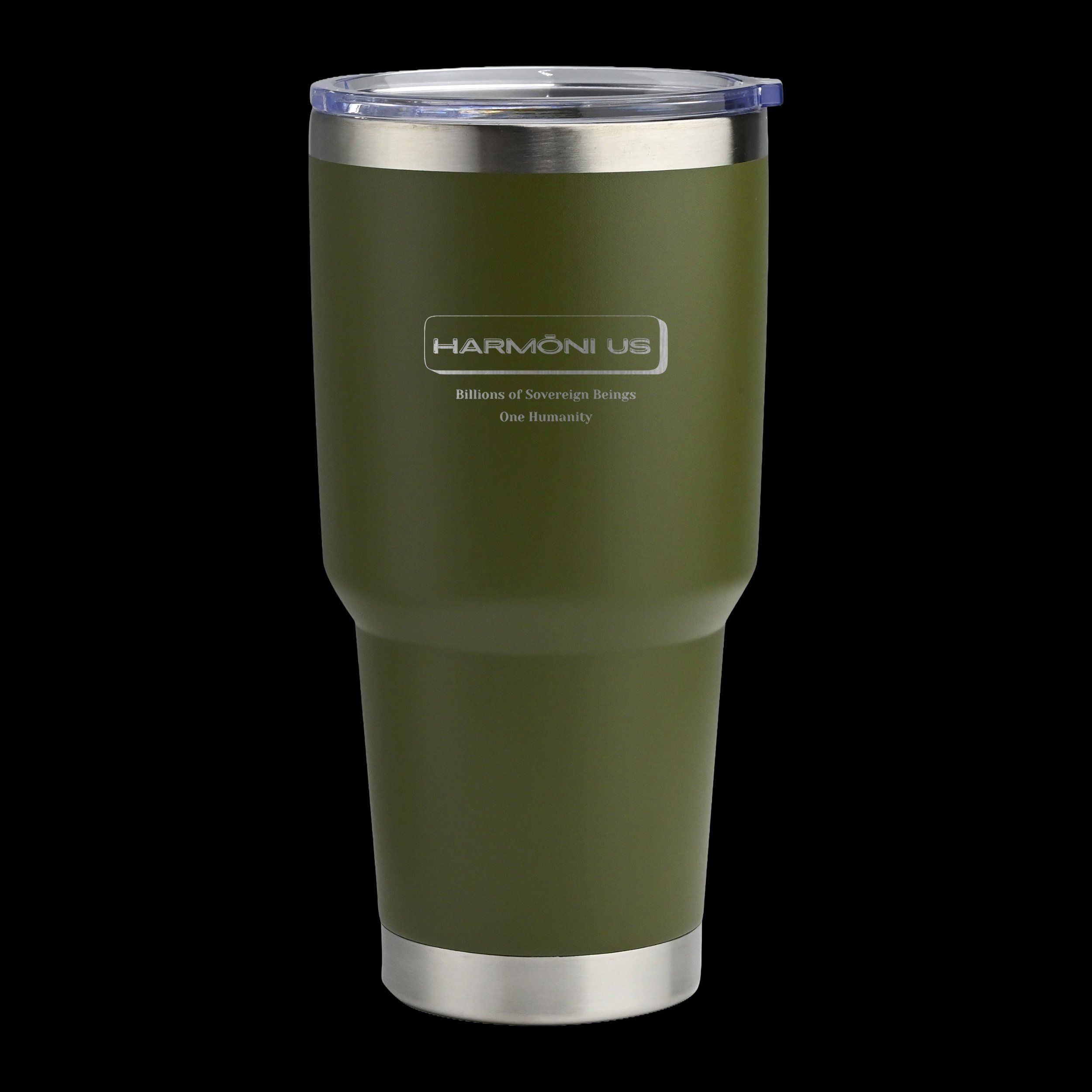 HARMŌNI US 30 oz insulated tumbler in Army Green with laser-engraved emblem
